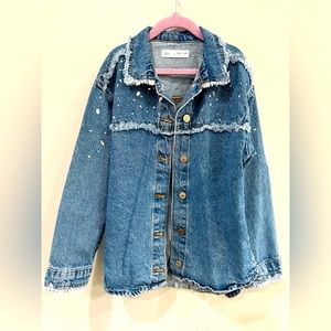 Zara crystal embellished denim shirt